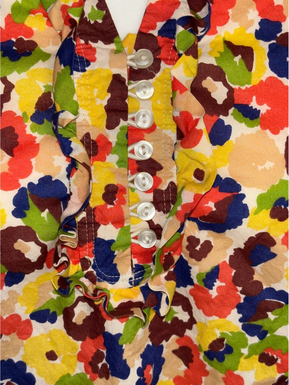 LOFT Vibrant Multicolored Floral Short sleeve Ruffle Blouse - Picture 2 of 8